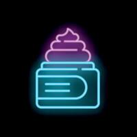 Neon sign representing face cream with swirl on top on black background vector