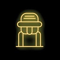 Glowing neon line icon of a leprechaun with a hat and suspenders vector