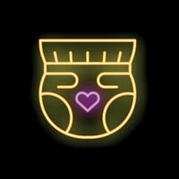 Neon icon of baby diaper with heart on black background vector