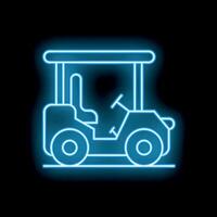 Glowing neon line icon of a golf cart on a black background vector