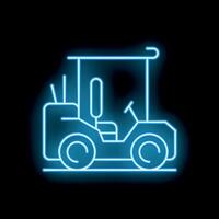 Glowing neon line icon of a golf car isolated on a black background vector