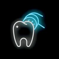 Neon icon of tooth with dental floss highlighting importance of oral hygiene vector