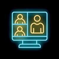 Neon conference icon glowing on dark background vector