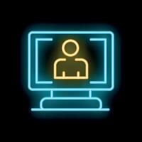 Neon icon of computer displaying user account profile picture vector