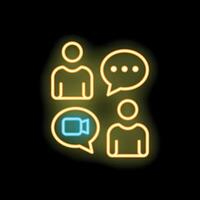 People communicating online using call and chat messages neon sign vector