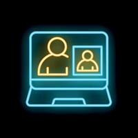 Neon laptop showing conference call with business people working from home vector