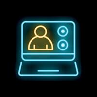 Neon call interface on laptop screen displaying user profile and options vector