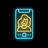 Neon sign representing woman using smartphone for call vector