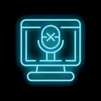 Neon microphone off icon showing computer audio problem vector