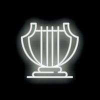 White neon sign representing a lyre on a black background vector