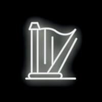 Neon harp shining on black background as music instrument icon vector