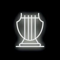 Neon sign depicting ancient greek lyre instrument on black background vector