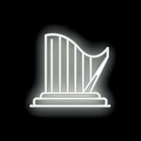White neon sign showing a harp on black background vector