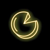 Neon sign representing pie chart with slice missing on black background vector