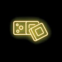 Yellow neon sign showing computer chips on black background vector