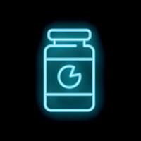Neon sign of whey protein jar glowing on black background vector