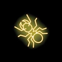 Neon style icon of ant crawling on black background vector