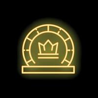 Neon sign depicting a poker chip with a crown displaying winning concept vector