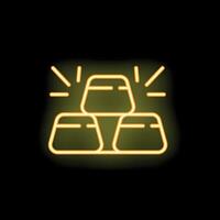 Gold bars stack shining with neon light effect on black background vector