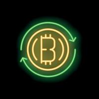 Neon green bitcoin cryptocurrency rotating sign on black background vector