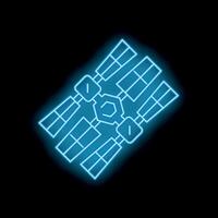 Glowing blue neon line electronic computer chip icon isolated on black background vector