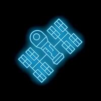 Glowing neon blue space station icon on a black background vector