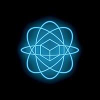 Neon cube rotating around its axis on black background vector