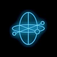 Neon blue atom structure glowing on black background vector