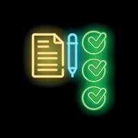 Neon icon of document being edited and checked off a list vector