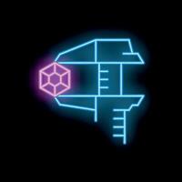 Neon caliper measuring a geometric shape on black background vector