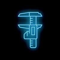 Blue glowing neon caliper on a black background illustrating tools and measurement concepts vector