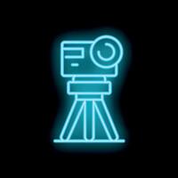 Neon sign representing camera recording on tripod vector