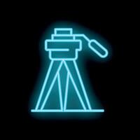 Neon blue icon of a camera tripod glowing on black background vector