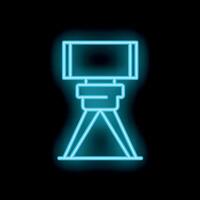 Blue neon icon of a surveillance camera on tripod on black background vector
