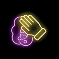 Neon icon of hand washing with soap and bubbles vector
