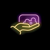 Neon sign illustrating a hand holding a soap bar with foam vector