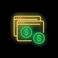 Neon icon of computer windows showing online payment processing vector