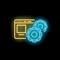 Neon icon of website being optimized with gears turning vector