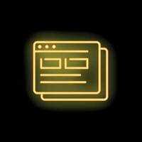 Yellow neon website design glowing on black background vector