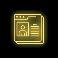 Neon icon of website showing user profile information vector