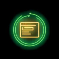 Neon sign representing website update with circular arrows on black background vector