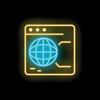 Neon icon of webpage showing globe for global communication vector