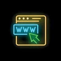 Neon web browser window with mouse cursor clicking www link vector