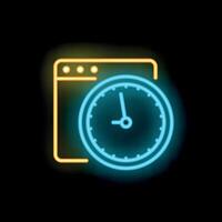 Neon clock showing time on website interface vector