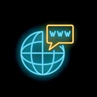 Neon icon of www speech bubble connecting to earth globe for global website and internet concepts vector