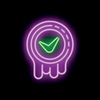 Neon sign depicting a round checkmark symbol dripping paint vector