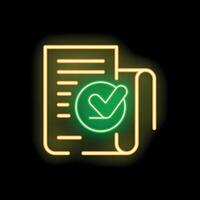 Neon icon of document with check mark approving vector