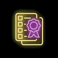 Neon icon of certificate with ribbon for education or business award vector