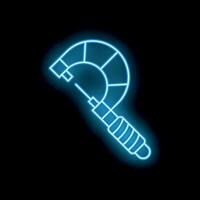 Blue glowing neon line caliper measuring tool icon isolated on black background vector