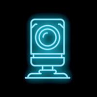 Neon webcam icon glowing on dark background vector